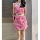 Houndstooth Cropped Tank Top / Mini Skirt
