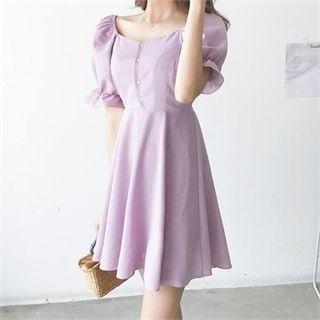 Puff-sleeve Shirtwaist A-line Mini Dress