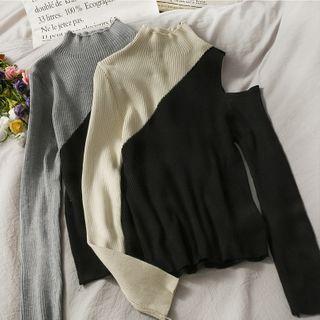 Cutout-sleeve Colorblock Knit Top