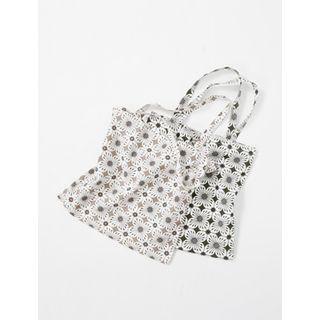 Patterned Linen Blend Shopper Bag