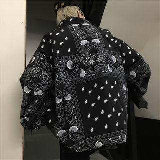 Drawstring Hem Paisley-print Zip Jacket