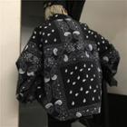 Drawstring Hem Paisley-print Zip Jacket