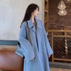 Double Breasted Long Coat / Long-sleeve Floral Print Midi A-line Dress