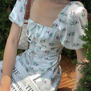 Short-sleeve Floral Print Midi Dress / Blouse / Spaghetti Strap Midi Dress