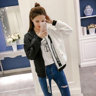 Strap Colour Block Baseball Jacket