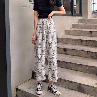 Butterfly Print Straight-cut Pants