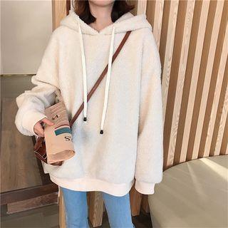 Plain Fleece Loose-fit Hooded Pullover White - One Size