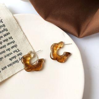 Flower Resin Earring 1 Pair - Ear Studs - Amber - One Size