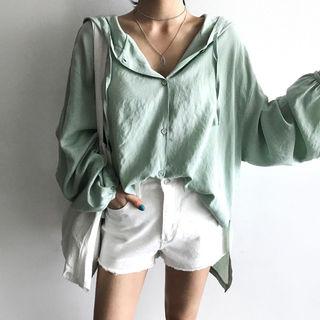 Bishop-sleeve Button-down Hoodie