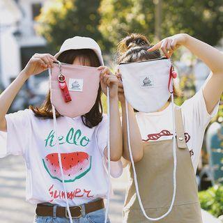 Cat Applique Canvas Crossbody Bag