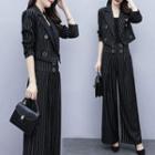 Cropped Striped Double-breasted Blazer / Wide Leg Dress Pants / Set