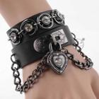 Alloy Heart Lock Chain Layered Leather Bracelet
