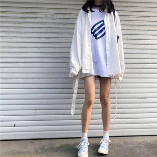 Plain Long-sleeve Loose-fit Shirt White - One Size