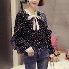 Dotted Tie-neck Long-sleeve Blouse