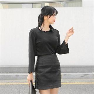 Fray-edge Ribbed T-shirt