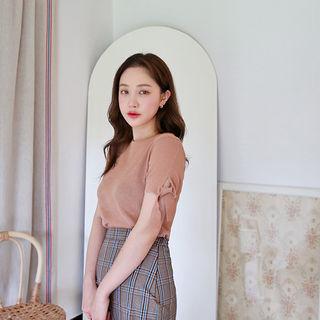 Round-neck Tie-sleeve Knit Top