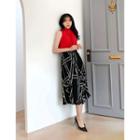 Dali Hotel Geo Print Long Pleat Skirt Black - One Size