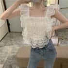 Square-neck Crochet Lace-trim Blouse As Shown In Figure - One Size