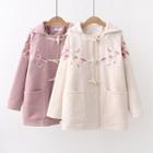 Hooded Floral Embroidered Toggle Coat