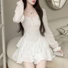 Bell-sleeve Eyelet Mini A-line Dress