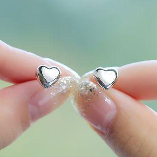 925 Sterling Silver Heart Stud Earring 1 Pair - White - One Size