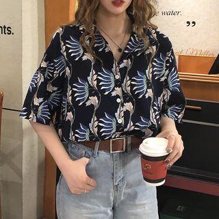 Printed Short-sleeve V-neck Shirt
