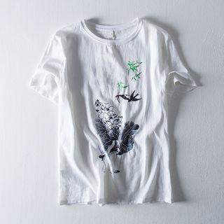 Lotus Print Short-sleeve Top