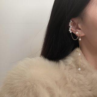 Faux Pearl Drop Earring 1 Pair - Silver Stud - Non Matching - Gold - One Size