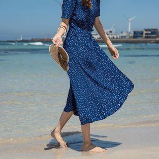 Dotted Wrap-front Midi Dress