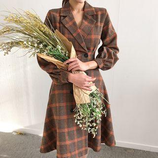Flared A-line Plaid Coatdress