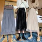 Reversible Velvet Mesh Pleated Midi A-line Skirt