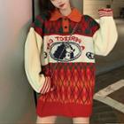 Polo-neck Dog Print Sweater