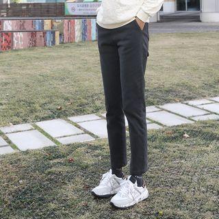 Button-trim Fleece-lined Straight-cut Pants