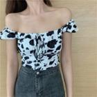 Cap-sleeve Animal Print Top Black & White - One Size