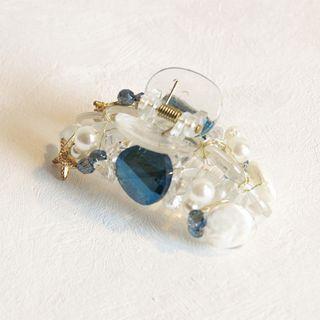 Faux Pearl Faux Crystal Hair Clamp Grayish Blue Rhinestone - White - One Size