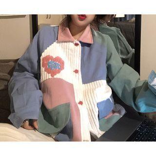 Collared Color Block Single-breasted Jacket