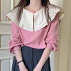 Reversible Long-sleeve Frill Trim Blouse