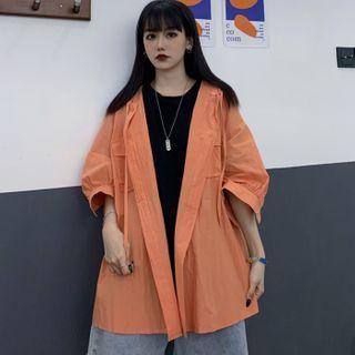 Oversized Front Pocket Hooded Shirt