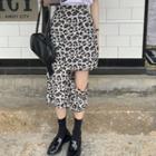Distressed Leopard Midi Skirt