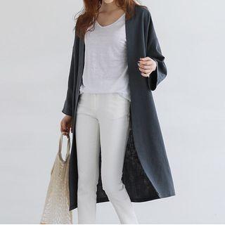 Open-front Linen Midi Jacket