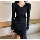 Long-sleeve Frill Trim Mini Bodycon Dress