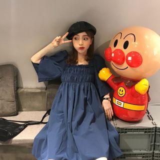 Bell-sleeve A-line Dress Blue - One Size