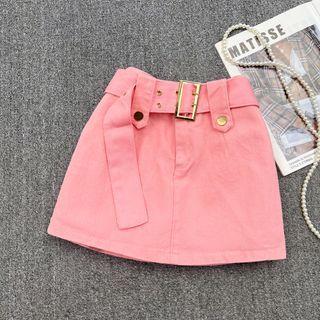 High Waist Belted A-line Mini Skirt
