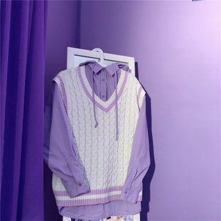 Contrast Trim Cable-knit Vest