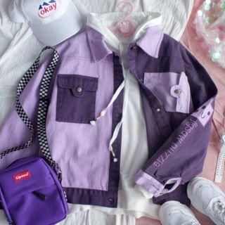 Two-tone Cartoon Print Shirt Jacket