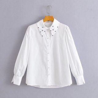 Puff-sleeve Rhinestone Shirt