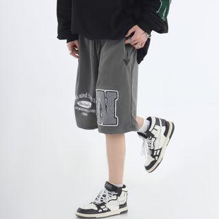 Letter Embroidered Loose Fit Shorts