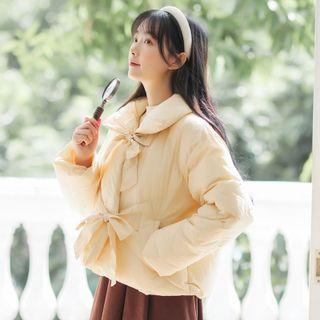 Bow-accent Plain Padded Cropped Jacket