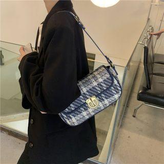 Plaid Flap Shoulder Bag Blue - One Size