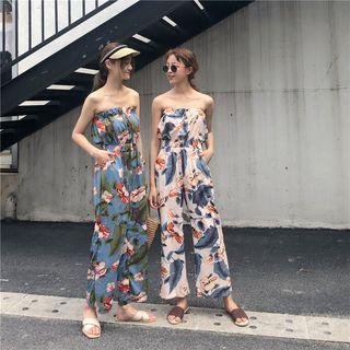 Flower Print Strapless Jumpsuit